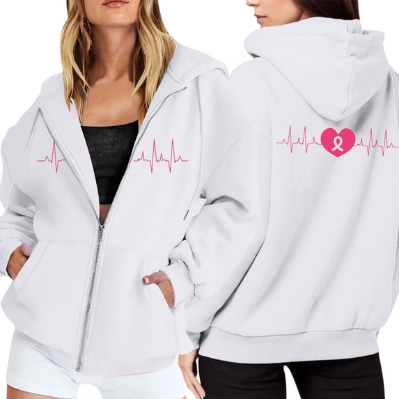 Shadoumai Womens Zip Up Hoodie Cancer Awareness Pullover Long Sleeve Casual Athletic Sweatshirt With Pocket Drawstring Fall Winter Jackets
