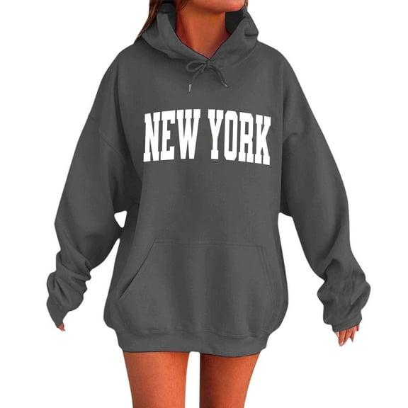 Shadoumai Womens new york Graphic Print Hooded Sweatshirt Long Sleeve Pullover Casual Streetwear Comfortable Soft Fabric Loose Fit Fall Winter Clothes