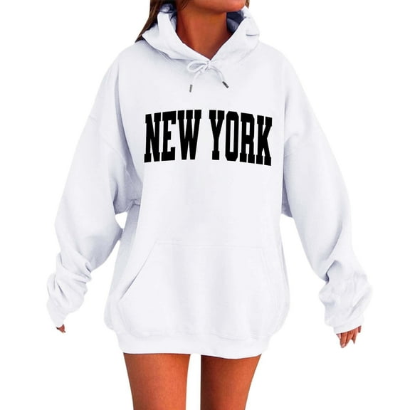 Shadoumai Womens new york Graphic Print Hooded Sweatshirt Long Sleeve Pullover Casual Streetwear Comfortable Soft Fabric Loose Fit Fall Winter Clothes