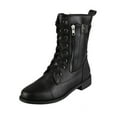 thumbnail image 1 of Shadoumai women boots ankle Round Toe Square Heel Lace Up Mid Top Zipper Boots,Leather Non- Ankle Sleeve Low Heel Combat Boots., 1 of 9
