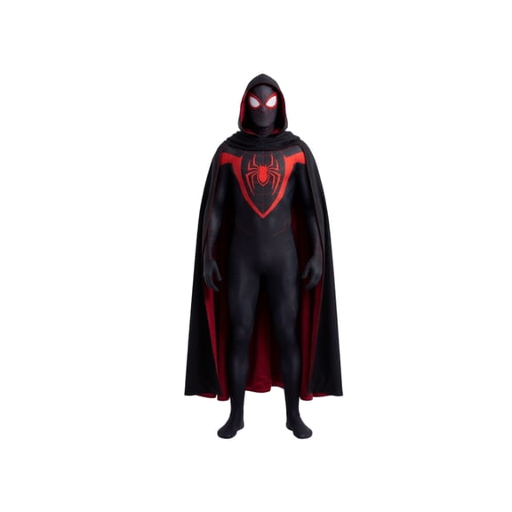 Shadow Arachnid Cosplay Costume Hooded Cloak Bodysuit Set for Adult Men, Black, 3XL
