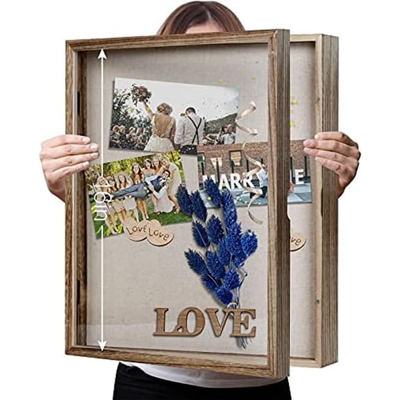 Shadow Box 13x16 Display Linen Background and 8 Stick Pins Solid Wood Memory Box Display Case for Photo,Sports Memorabilia, Awards, Medals and Tickets.$$Home Decor, Kitchen, & Other