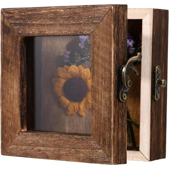 Shadow Box 3D Picture Frame Wood Display Case with Clear Acrylic Top Display Box 4x4in Display Case Box Picture Frame