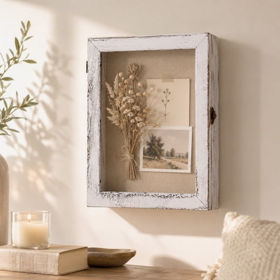 Shadow Box Display Cabinet with Acrylic Door, 4 Removable Shelves, White
