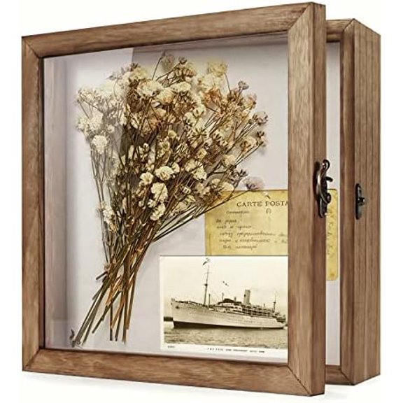 Shadow Box Display Case 11 x 11 Flowers Shadow Box Frame with Glass Window Picture Frame Wedding Bouquet Memorabilia Medals Photos Memory Box for Keepsakes - Carbonized