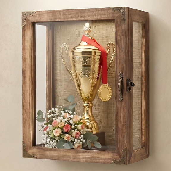 Shadow Box Display Case 11x14 Deep with Glass on 4 Sides, 6.2in Depth Wall Mounted Memory Box for Keepsakes, Wooden Display Case for Graduation Cap, Jersey, Wedding, Medals Rustic Shadowbox Frame