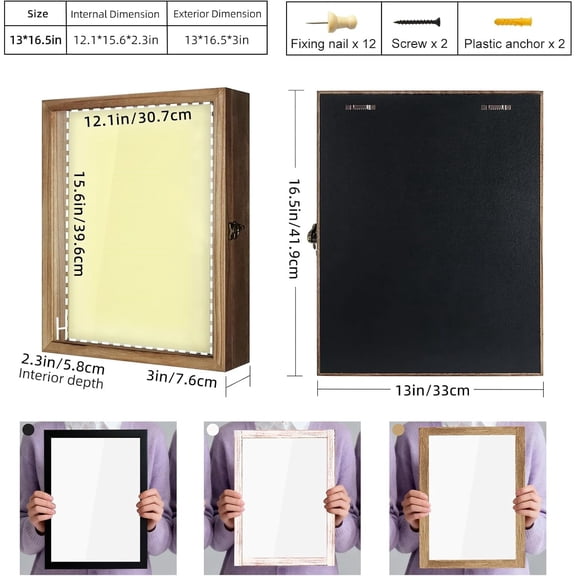 Shadow Box Display Case 13 x 16 Flowers Shadow Box Frame with Glass Window Picture Frame Wedding Bouquet Memorabilia Medals Photos Memory Box for Keepsakes