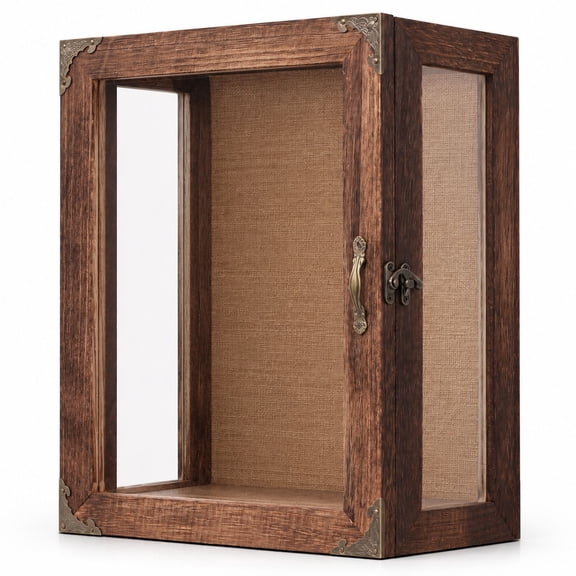 Shadow Box Display Case, 5-Sided Glass, 11x14 x 6.2", Carbonized Wood, for 3D Collectibles and Memorabilia, Wall Mount or Tabletop