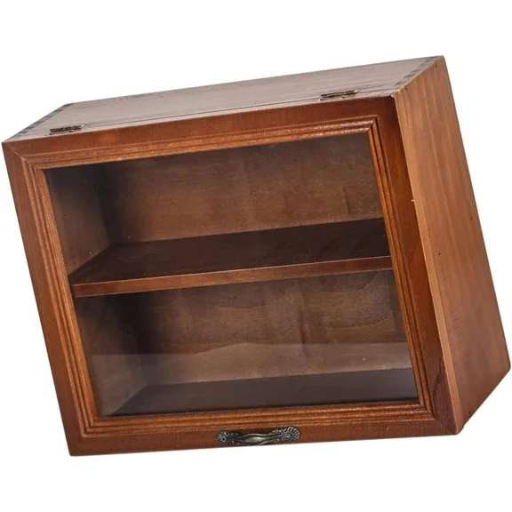 Shadow Box Display Case, Wooden Cabinet for Memorabilia & Brown,transparent