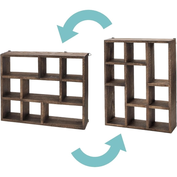 Shadow Box Display Shelf, 15" x 11.8" 9-Slot Rustic Floating Shelves, Wood Finish Wall Mountable/Freestanding Shelf with Screws for Wall Table or Desk$$Home Decor, Kitchen, & Other