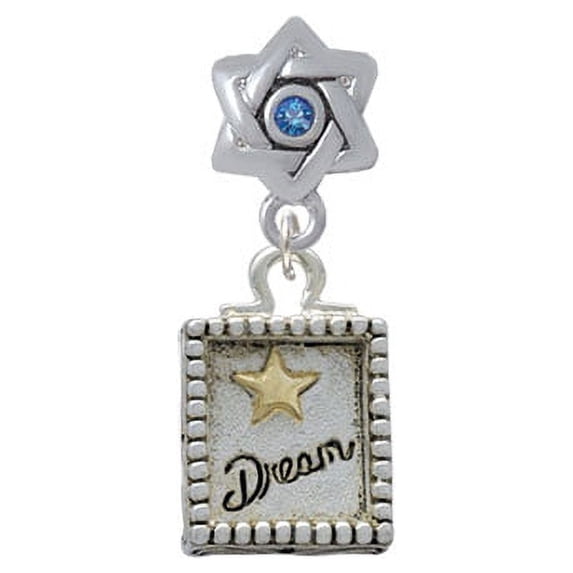 Shadow Box ''Dream'' with Gold Tone Star - Star of David with Blue Crystal Charm Bead