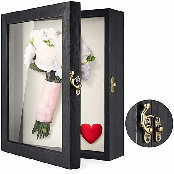 Shadow Box for Flowers 8 x 10 Shadowbox Display Case Picture Frame with Glass Window Door Wedding Bouquet Memorabilia Medals Military Photos Memory Box for Keepsakes - Rustic Black