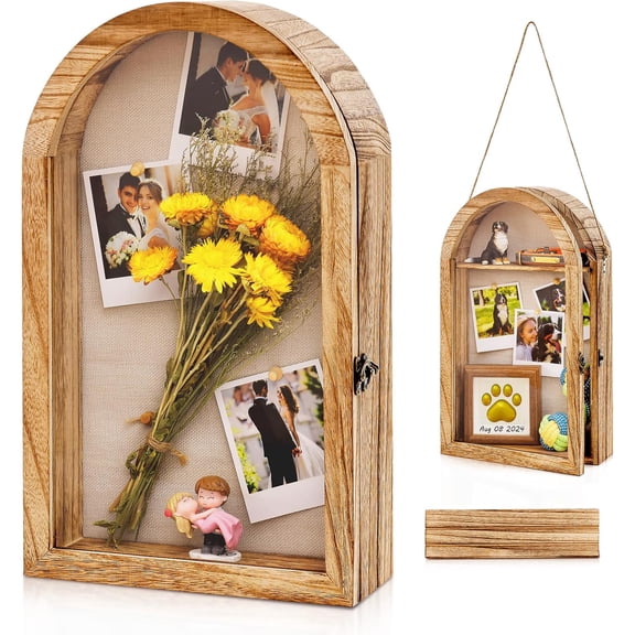 Shadow Box Frame 10x16 Large Shadow Boxes Display Cases with Linen Back and Removable Shelves, Picture Frame Wedding Bouquet Memorabilia Medals Photos Memory Box for Keepsakes, Carbonized Brown