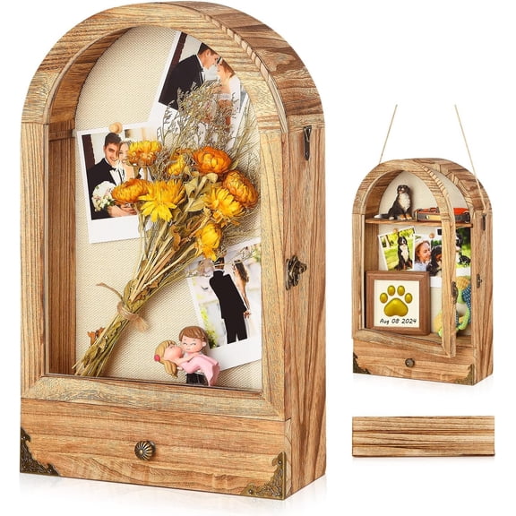 Shadow Box Frame 10x16 Large Shadow Boxes Display Cases with Linen and Removable Shelves and Drawers, Picture Frame Wedding Bouquet Memorabilia Medals Photos, Christmas Decorations Gifts