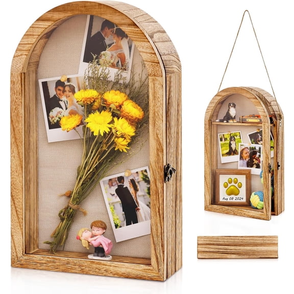 Shadow Box Frame 10x16 Large Shadow Boxes Display Cases with Linen and Removable Shelves, Picture Frame Wedding Bouquet Memorabilia Medals Photos Memory Box for Keepsakes, Carbonized Brown