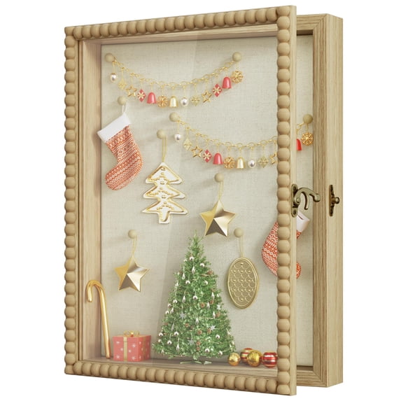 Shadow Box Frame 11x14 Deep Large Display Case With Beads Door And Glass Window Wood Memory For Pictures Medals Memorabilia Collections