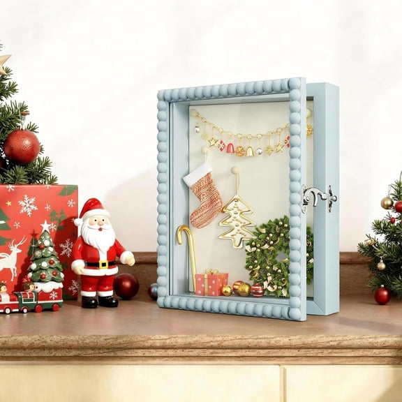 Shadow Box Frame 11x14, Deep Large Shadow Box Display Case with Unique Beads Door and Glass Window, Wood Memory Box Gift for Pictures,Medals,Memorabilia,Collections Blue