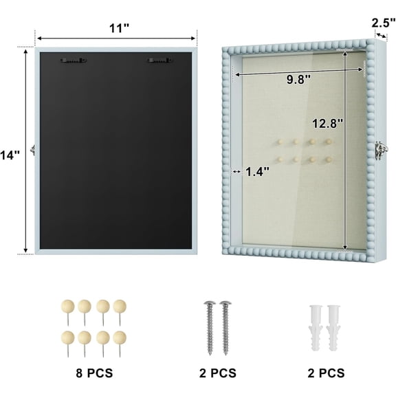 Shadow Box Frame 11x14, Deep Large Shadow Box Display Case with Unique Beads Door and Glass Window, Wood Memory Box Gift for Pictures,Medals,Memorabilia,Collections Blue