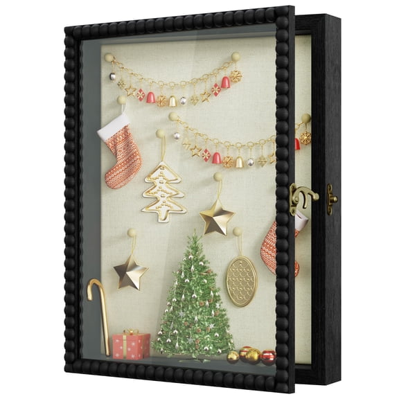 Shadow Box Frame 11x14, Deep Large Shadow Box Display Case with Unique Beads Door and Glass Window, Wood Memory Box for Pictures,Medals,Memorabilia,Collections
