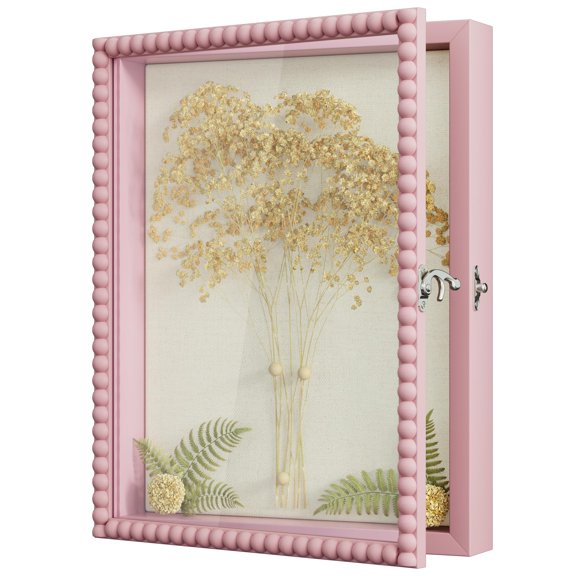 Shadow Box Frame 11x14, Deep Large Shadow Box Display Case with Unique Beads Door and Glass Window, Wood Memory Box for Pictures,Medals,Memorabilia,Collections
