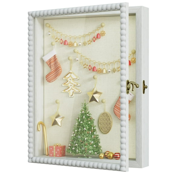 Shadow Box Frame 11x14, Deep Large Shadow Box Display Case with Unique Beads Door and Glass Window, Wood Memory Box for Pictures,Medals,Memorabilia,Collections