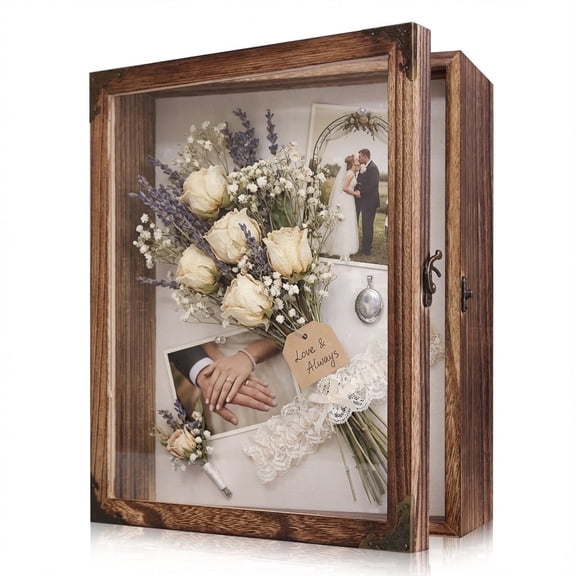 Shadow Box Frame 11x14 with Retro Metal Accents and Lock, Solid Wood Acrylic Door Display Case