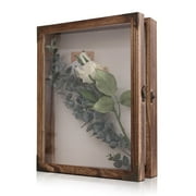 Shadow Box Frame 11x14 with Retro Metal Accents and Lock, Solid Wood Acrylic Door Display Case with Linen Back, 10 Stick Pins, and 2.7-Inch Depth for Photos, Medals, Keepsakes, and Memorabilia