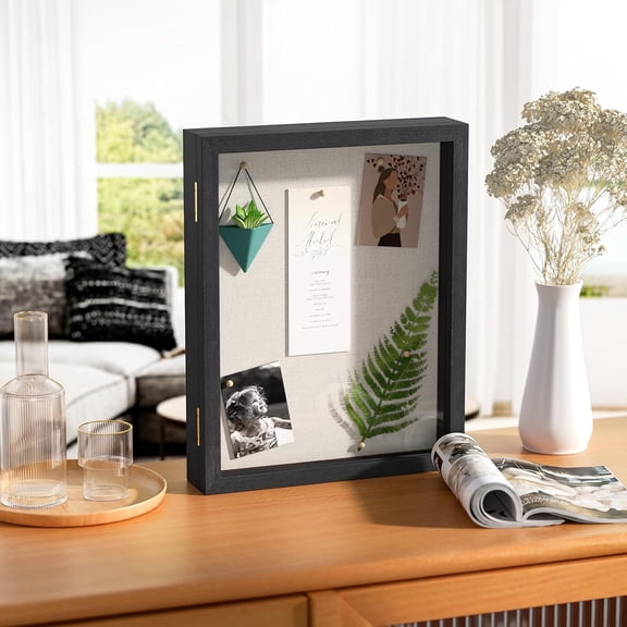 Shadow Box Frame 13x16.5 inch, Large Shadow Box Display Case with Linen Back Memorabilia Awards Medals Photos Memory Box Gift Black