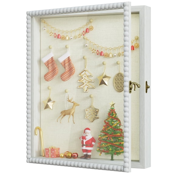 Shadow Box Frame 13x16 Deep Large Display Case With Beads Door And Glass Window Wood Memory For Pictures Medals Memorabilia Collections White