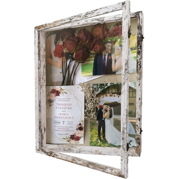 Shadow Box Frame 16x20, Wood Shadow Box Display Case with Glass Window Metal Lock, Memory Box for Memorabilia Awards Medals Photos Black