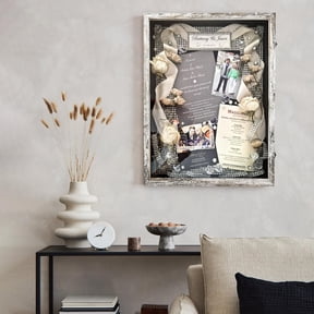 Shadow Box Frame 18x24 Display Case with Linen Back, Plexiglass Window Door with Hinge, Picture Frame Wedding Bouquet Memorabilia Medals Photos Memory Box for Keepsakes Rustic White