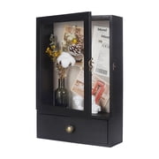 Xinhao 3.2" Deep Shadow Box Frame with Drawer & Glass Front, Rustic Black Wood Display Case for Memorabilia, Photos, and Medals