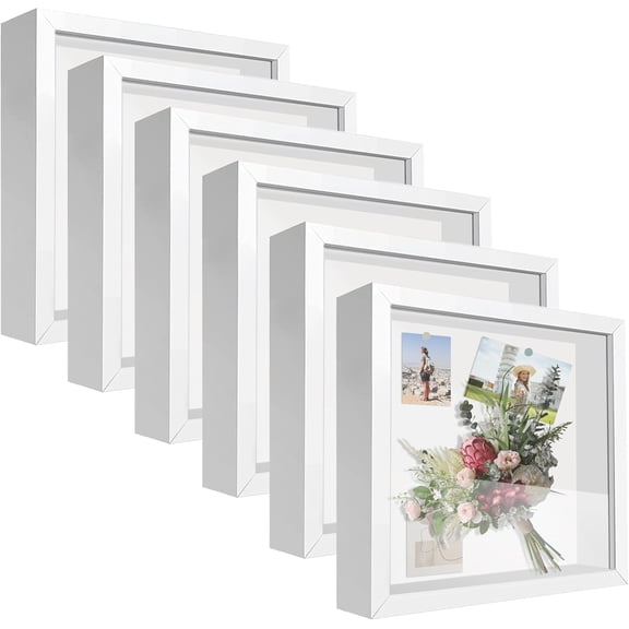 Shadow Box Frame 3D Picture Acrylic BoxesDisplay Case for Memorabilia, Crafts, Tickets and Photos (6pcs-White, 8x8)