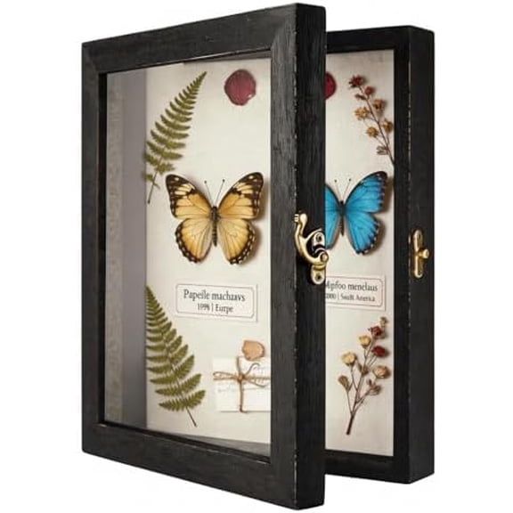 Shadow Box Frame 5 x 7 Shadowbox Display Case Picture Frame with Linen Back Memorabilia Bouquet Medals Military Photos Memory Box-Black