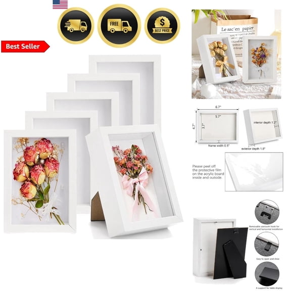 Shadow Box Frame 6 Pack Small Wooden Picture Frame Display Case for Photos