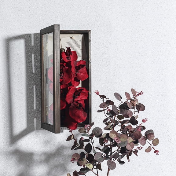 Shadow Box Frame 7x15 Shadow Box Display Case Cabinet Picture Frame with Linen Back Memorabilia Awards Medals Bouquet Photos Badge Wedding Memory Box for Keepsakes Large Long Brown