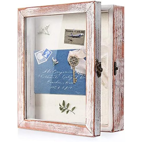 Shadow Box Frame 8 x 10 Flower Shadowbox Display Case Picture Frame with Linen Back Memorabilia Bouquet Medals Military Photos Memory Box- White Pink