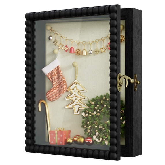 Shadow Box Frame 8x10 Wood Deep Display Case With Beads Door And Glass Window Memory For Pictures Medals Memorabilia Collections Black