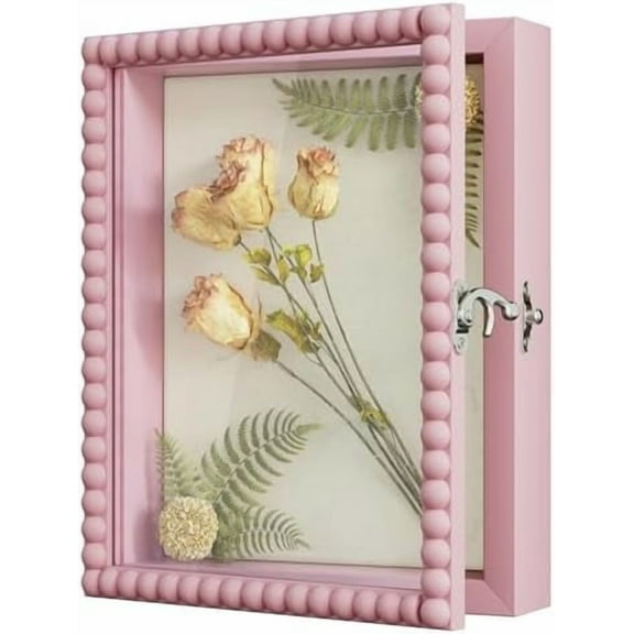 Shadow Box Frame 8x10,Wood Deep Shadow Box Display Case with Unique Beads Door and Glass Window, Memory Box Gift for Pictures,Medals,Memorabilia,Collections Pink