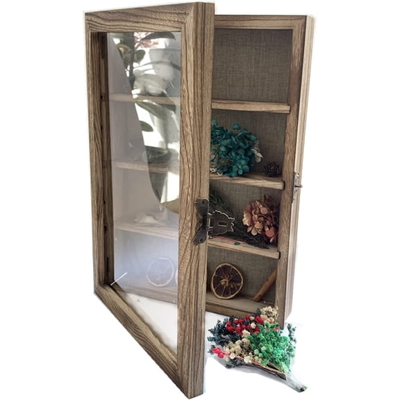 Shadow Box Frame with Acrylic 11x16“ Wooden Shadow Box Display Case with 3 Detachable Shelves & Linen Back, Wall-Mounted Deep Display Box Picture Frame for Photos Memorabilia (Carbonized)