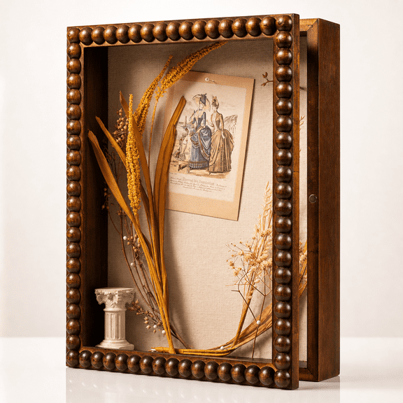 Shadow Box Frame Brown-bead Shape 11"x14" Photo Memorabilia Display Case