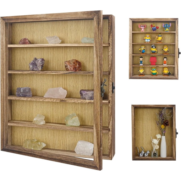 Shadow Box Frame Display Case 11x14 with Removable Shelves, Deep Memory Box Trinket Knick Knack Shelf Cabinet for Collector, Keepsake Coins Military Medals Wedding Flowers Real Wood