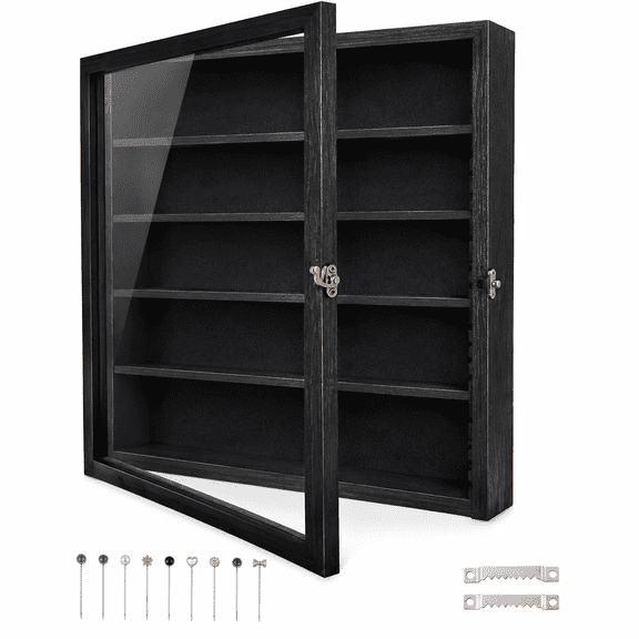 Shadow Box Frame Display Case 12x16 with Removable Shelves, Deep Memory Box Trinket Knick Knack Shelf Cabinet for Collector, Keepsake Coins Wedding Flowers Black