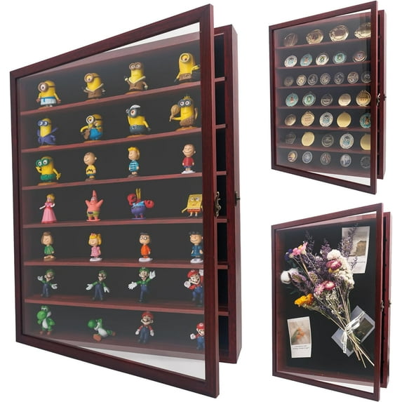 Shadow Box Frame Display Case 16x20 with Removable Shelves, Deep Memory Box Trinket Knick Knack Shelf Cabinet for Collector, Keepsake Coins Military Medals Wedding Flowers Cherry