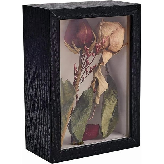 Shadow Box Frame Dried Flower Display Frame Memory Box Tickets Storage Picture oto Medals DIY Crafts Tabletop Decor with Back Board for Anniversary Wedding Graduation 6.4x4.5x2.5 Inch Black
