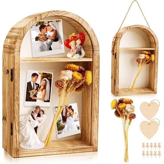 Shadow Box Frame with Flower, 10x16 Large Shadow Boxes Display Cases with Linen Back and Removable Shelves, Picture Frame Wedding Bouquet Medals Photos Memory Box