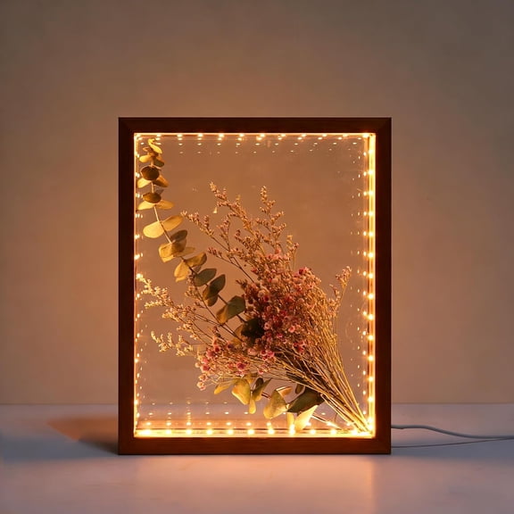 Shadow Box Frame with Lights 10'' 8 '' Memory Boxes Keepsakes Display Case Dried Flower 3D Deep Picture Frame Memorial Gifts Memorabilia Medal Wedding Travel Baby Items (Brown)