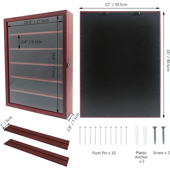Shadow Box Frame with Removable Shelves, Deep Memory Box Display Case for Collector, Keepsake Coins Military Medals Pins Wedding Flowers Cherry Finish 12x16