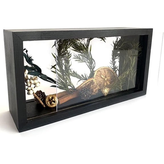 Shadow Box Frame,Wooden Double-Sided Plexiglass Storage Box, DIY Display Box, Suitable for Dried , Specimens, Handicrafts, Souvenirs and Photos (Black)