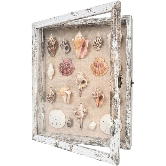 Shadow Box Frame1114 Display Case with Linen Back, Real Glass Window Door Hinge, Memorabilia Medals Wedding Bouquet Collections Picture Frame Memory for Keepsakes